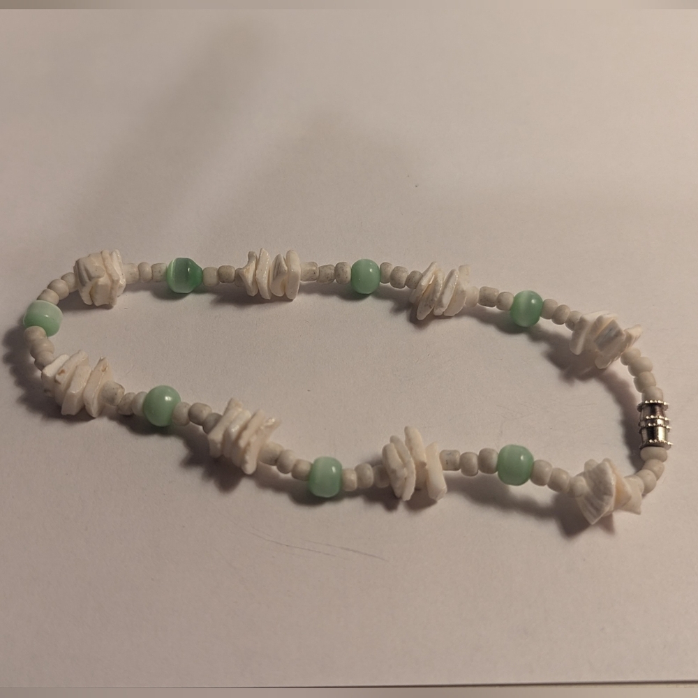 Classic Vtg 1970s Cream & Green Boho 10" Puka Shell Anklet Surfer Beach Summer - Picture 11 of 11